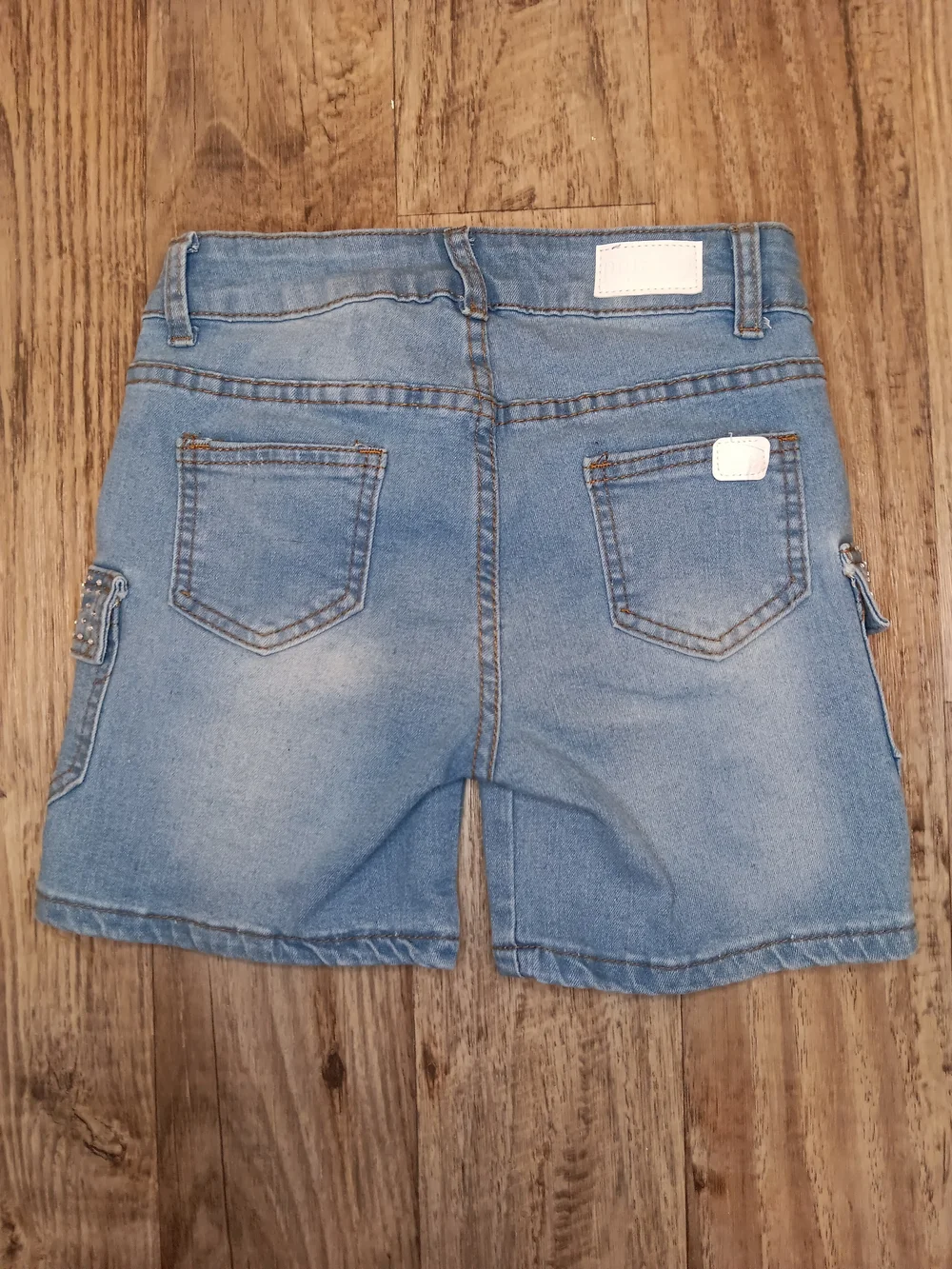 Girls Light Blue Denim Cargo Shorts with Studded Flap Pockets